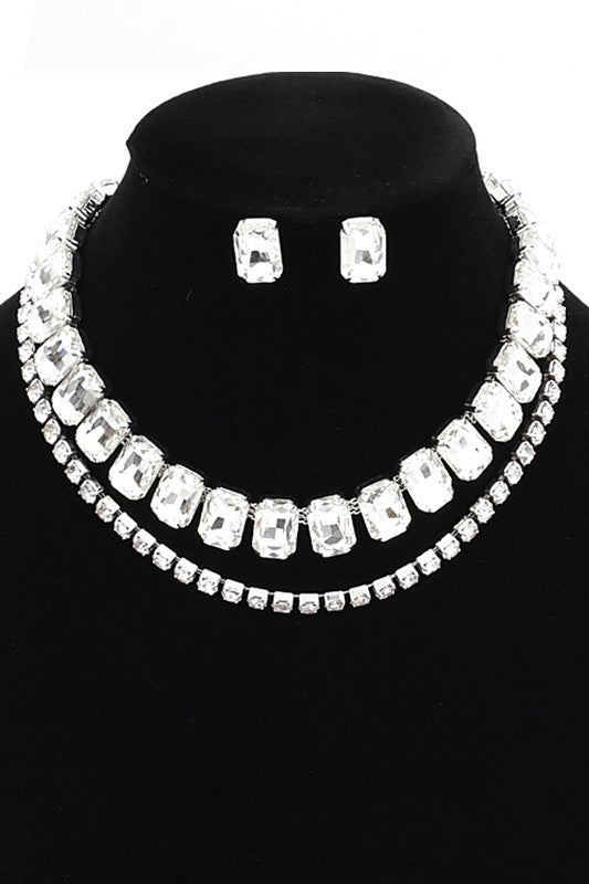 Crystal Layered Collar Necklace Set - KOKOTETE