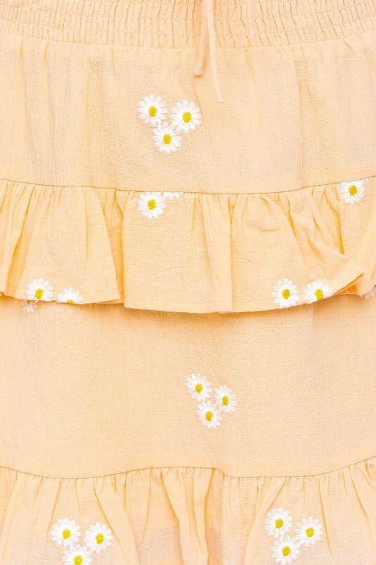 Daisy Embroidered Tiered Mini Skirt - KOKOTETE