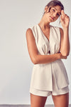 Deep V - Neck Open Back Romper - KOKOTETE