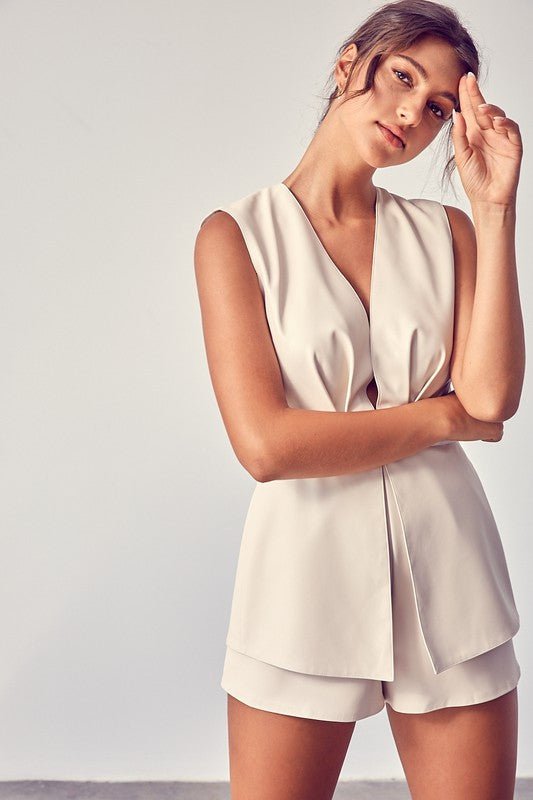 Deep V - Neck Open Back Romper - KOKOTETE