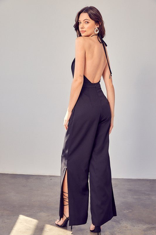 Deep V - Neck Wide Leg Jumpsuit - KOKOTETE