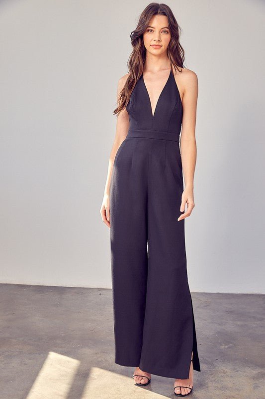 Deep V - Neck Wide Leg Jumpsuit - KOKOTETE