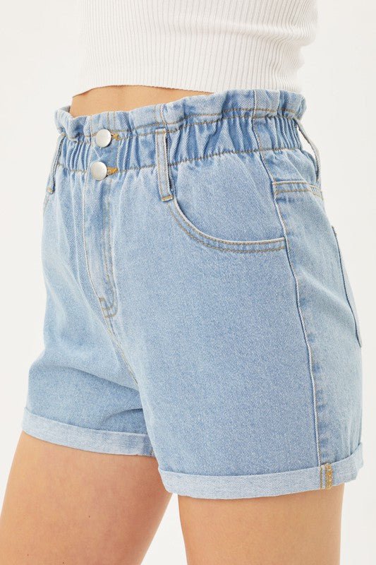 Double Buttoned Waistband Denim Shorts - KOKOTETE