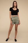 Double Buttoned Waistband Denim Shorts - KOKOTETE