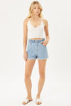 Double Buttoned Waistband Denim Shorts - KOKOTETE