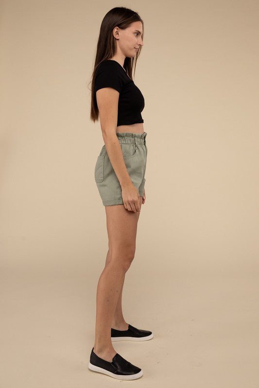 Double Buttoned Waistband Denim Shorts - KOKOTETE