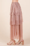 Elastic Waisted Embossed Mesh Tiered Ruffle Skirt - KOKOTETE