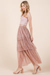 Elastic Waisted Embossed Mesh Tiered Ruffle Skirt - KOKOTETE