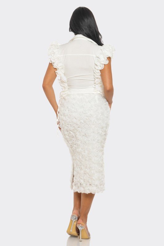 Elegant Rosette Embellished Skirt Set - KOKOTETE