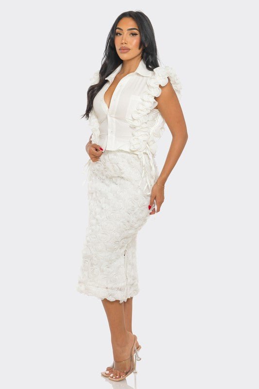 Elegant Rosette Embellished Skirt Set - KOKOTETE
