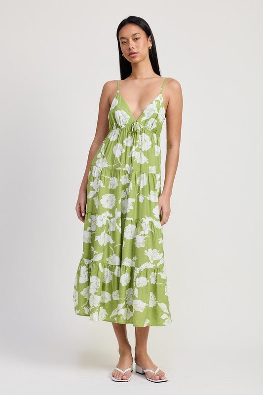 FLORAL MAXI SPAGHETTI STRAP FLARE DRESS - KOKOTETE