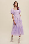 Floral Print and Mesh Puff Sleeve Maxi Dress - KOKOTETE