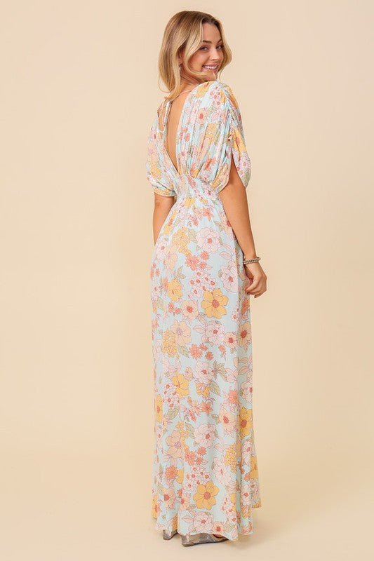 Floral Print Brunch Spring Summer Maxi Sundress - KOKOTETE