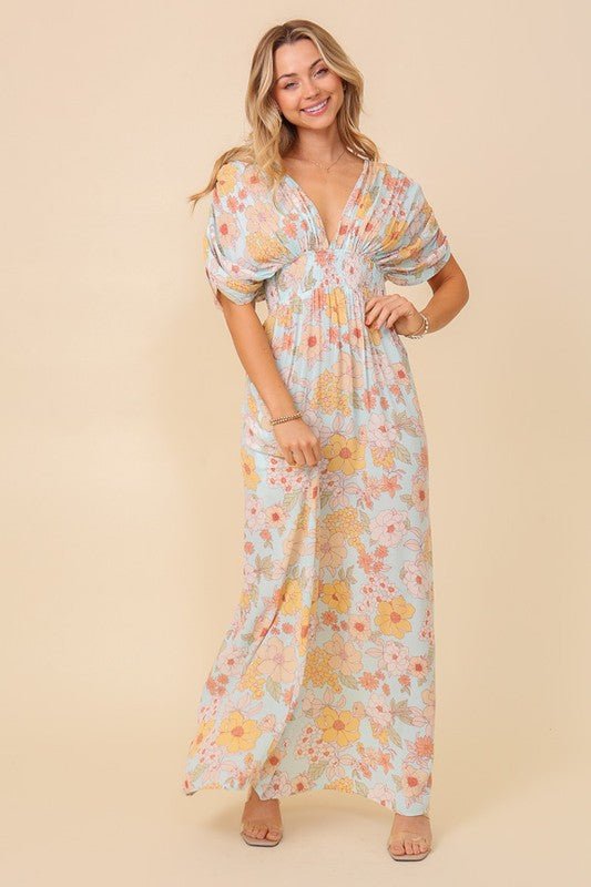 Floral Print Brunch Spring Summer Maxi Sundress - KOKOTETE