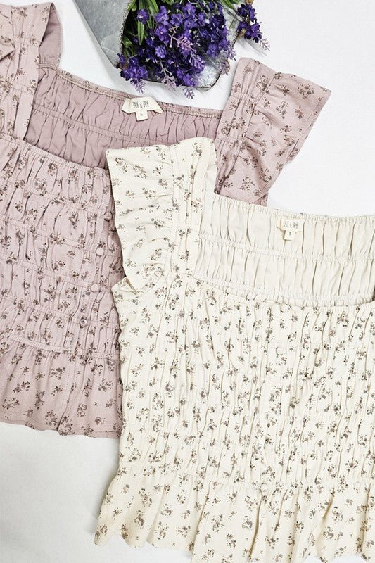 Floral print ruffled top - KOKOTETE