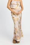 FLORAL PRINTED SATIN MAXI SKIRT - KOKOTETE