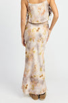 FLORAL PRINTED SATIN MAXI SKIRT - KOKOTETE