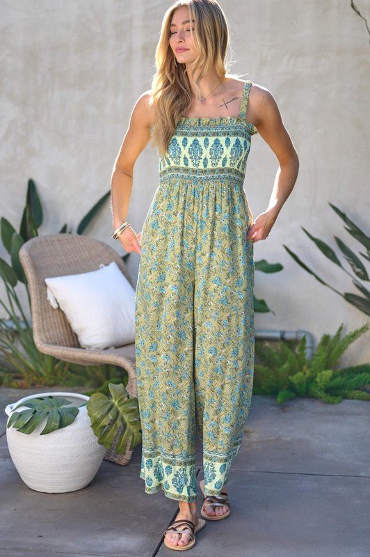 Floral Smocked Detail With Ruffle Jumpsuit - KOKOTETE