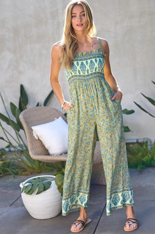 Floral Smocked Detail With Ruffle Jumpsuit - KOKOTETE