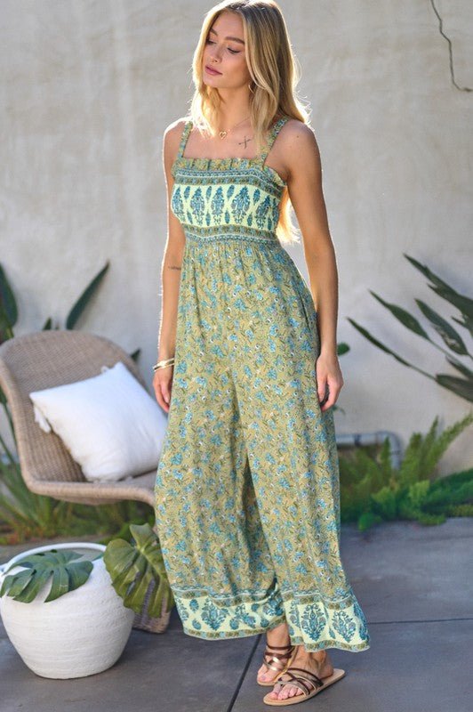 Floral Smocked Detail With Ruffle Jumpsuit - KOKOTETE