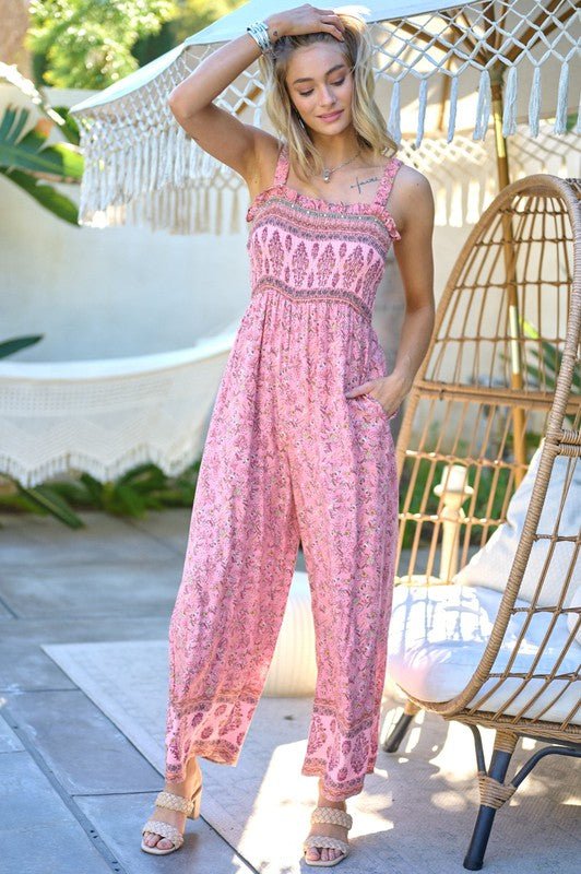 Floral Smocked Detail With Ruffle Jumpsuit - KOKOTETE