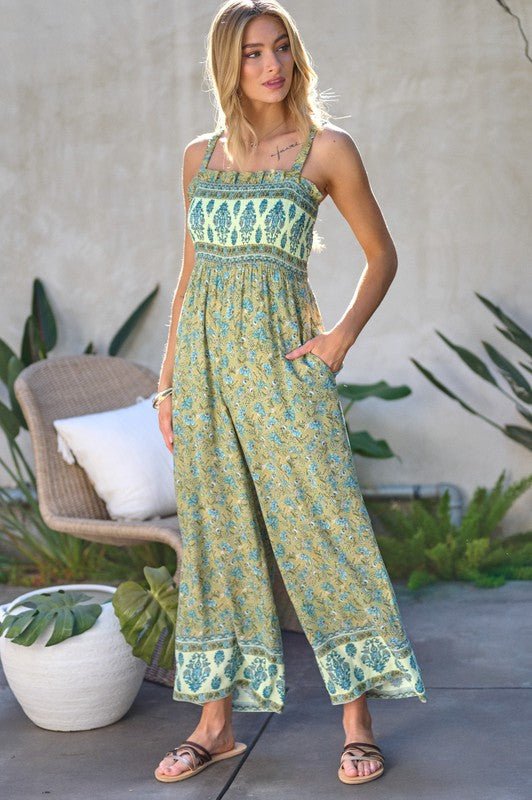 Floral Smocked Detail With Ruffle Jumpsuit - KOKOTETE