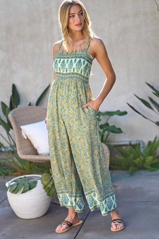 Floral Smocked Detail With Ruffle Jumpsuit - KOKOTETE