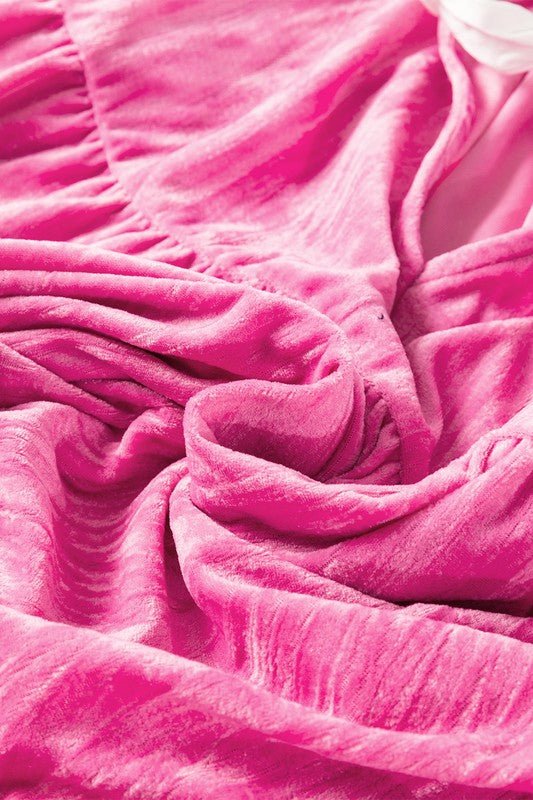 Flounce Sleeve Tiered Ruffled Velvet Mini Dress - KOKOTETE