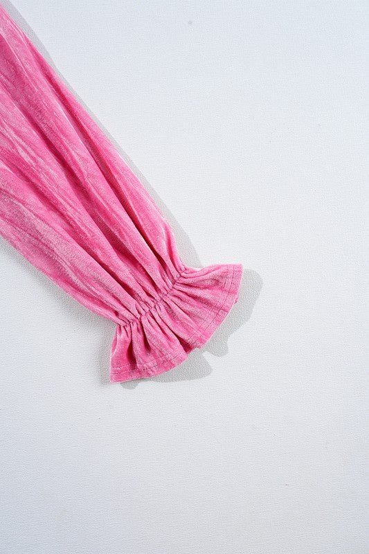 Flounce Sleeve Tiered Ruffled Velvet Mini Dress - KOKOTETE