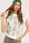 Flower Pattern Sleeveless Sweater Top - KOKOTETE
