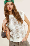 Flower Pattern Sleeveless Sweater Top - KOKOTETE