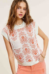 Flower Pattern Sleeveless Sweater Top - KOKOTETE