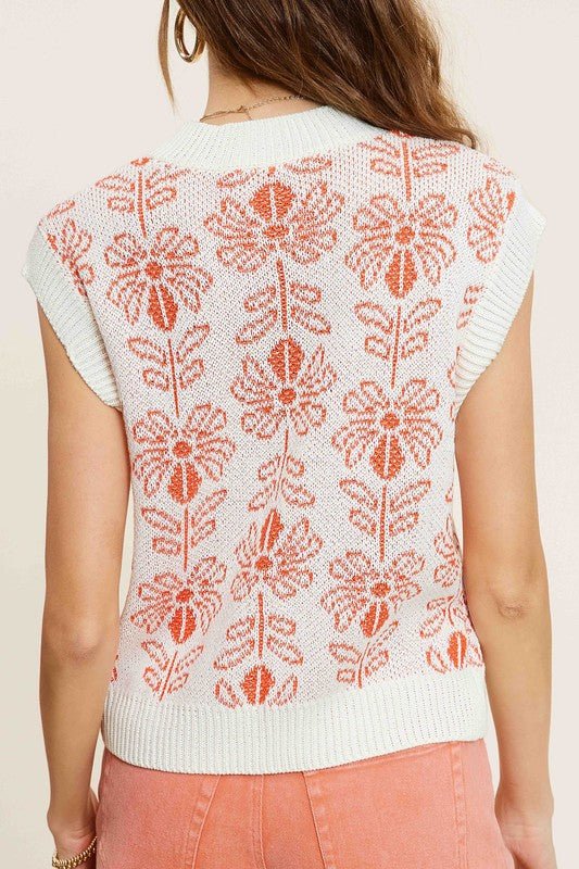 Flower Pattern Sleeveless Sweater Top - KOKOTETE
