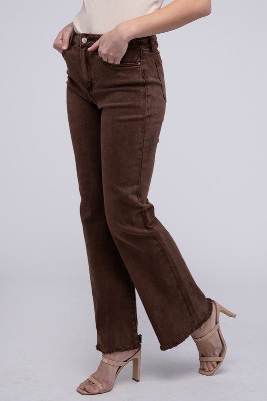 Frayed Cutoff Hem Straight Wide Pants - KOKOTETE