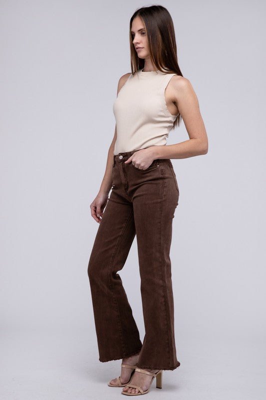 Frayed Cutoff Hem Straight Wide Pants - KOKOTETE