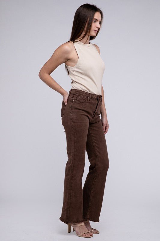 Frayed Cutoff Hem Straight Wide Pants - KOKOTETE