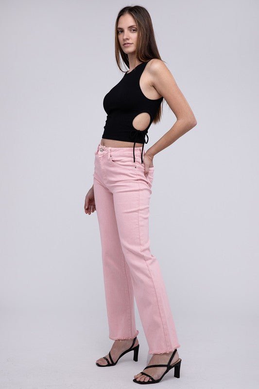 Frayed Cutoff Hem Straight Wide Pants - KOKOTETE