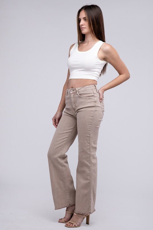 Frayed Cutoff Hem Straight Wide Pants - KOKOTETE