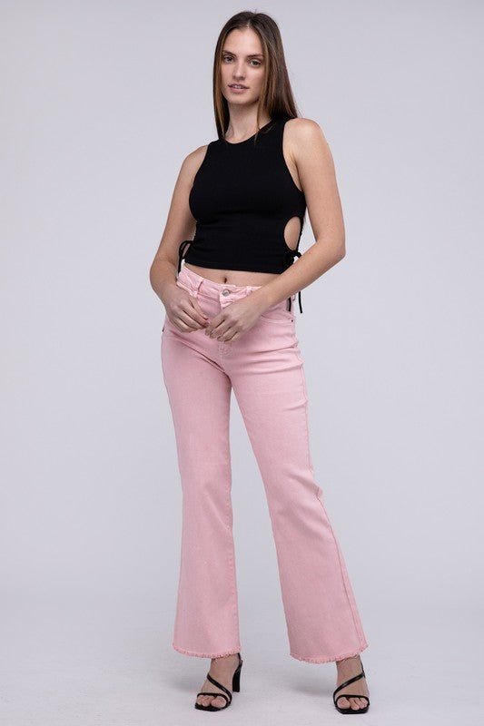 Frayed Cutoff Hem Straight Wide Pants - KOKOTETE