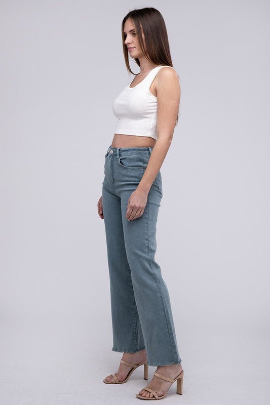 Frayed Cutoff Hem Straight Wide Pants - KOKOTETE