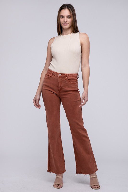 Frayed Cutoff Hem Straight Wide Pants - KOKOTETE
