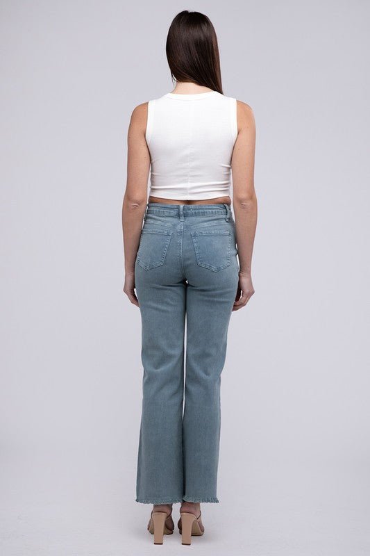 Frayed Cutoff Hem Straight Wide Pants - KOKOTETE