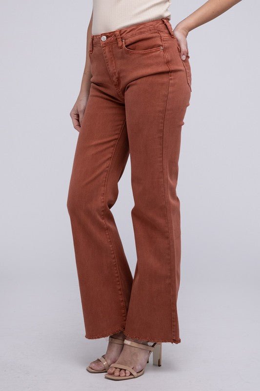 Frayed Cutoff Hem Straight Wide Pants - KOKOTETE