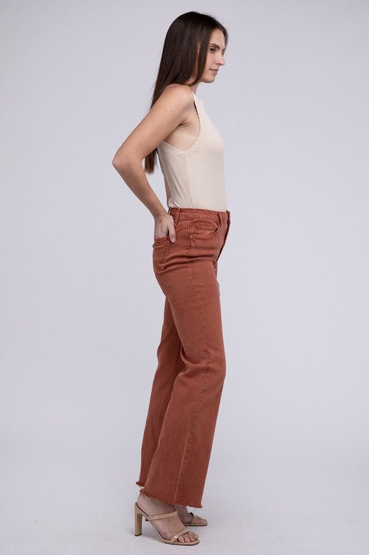 Frayed Cutoff Hem Straight Wide Pants - KOKOTETE