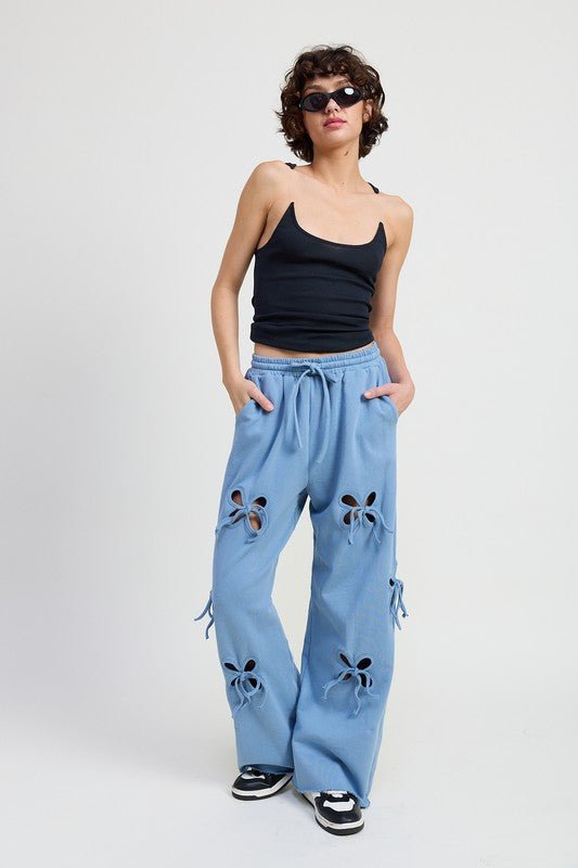 FRENCH TERRY PANTS WITH CUTOUT DETAIL - KOKOTETE