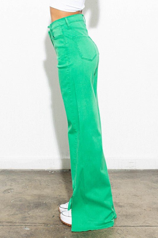 Front Slit Wide Leg Tencel Pants - KOKOTETE