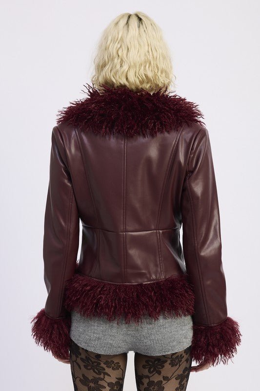 FUR AND LEATHER MIX MEDIA JACKET - KOKOTETE