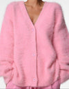 Fuzzy oversized button front cardigan - KOKOTETE