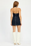 HALTER NECK MINI DENIM DRESS WITH CUT OUT - KOKOTETE