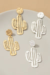 Hammered thin metal openwork cactus drop earrings - KOKOTETE